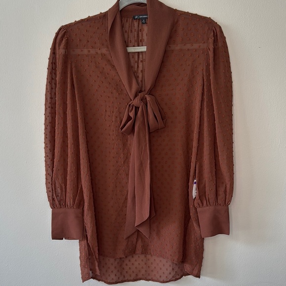 Adrianna Papell Tops - Adrianna Papell Clip Dot Tie Neck Button Down Blouse NWT